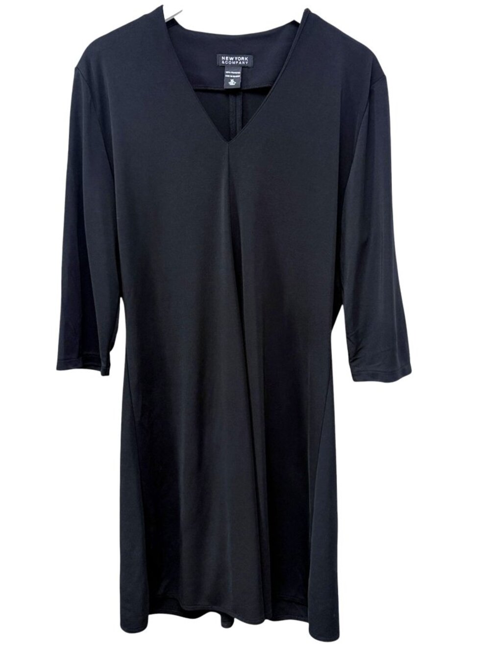 New York & Company Black Dress Size XL Stretch Jersey Fit Flare Knee Length